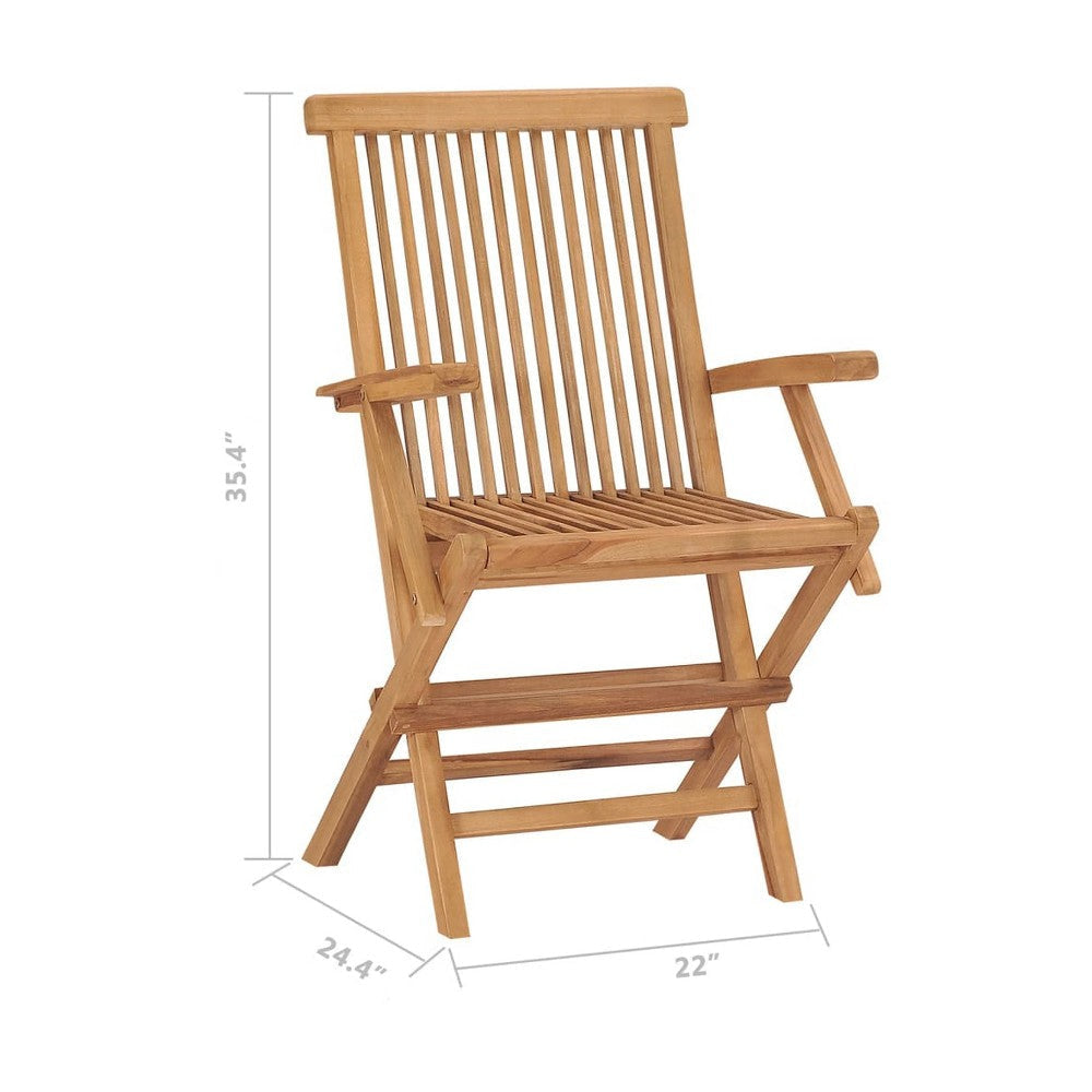 Foldable Outdoor Lounge Chair Set of 3 Slatted Back Brown Teak Wood BM325649
