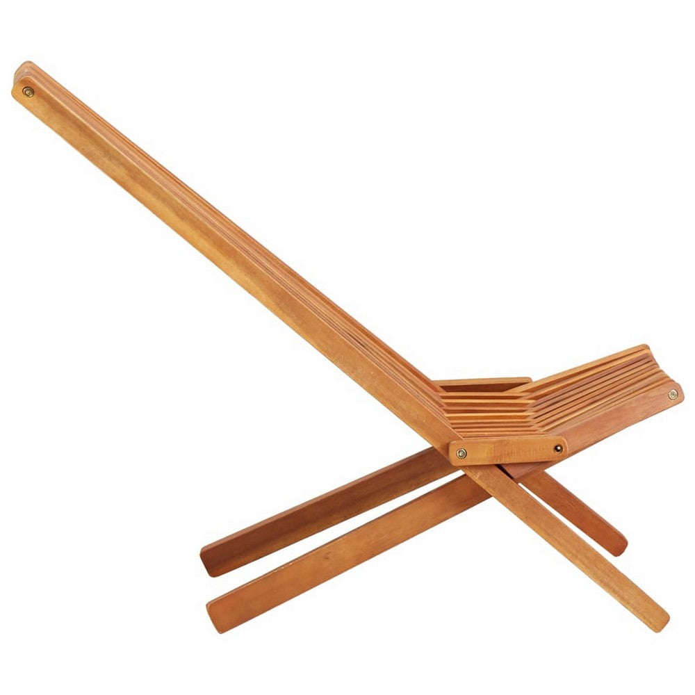Folding Outdoor Patio Lounge Chair, Solid Acacia Wood, Slatted Design