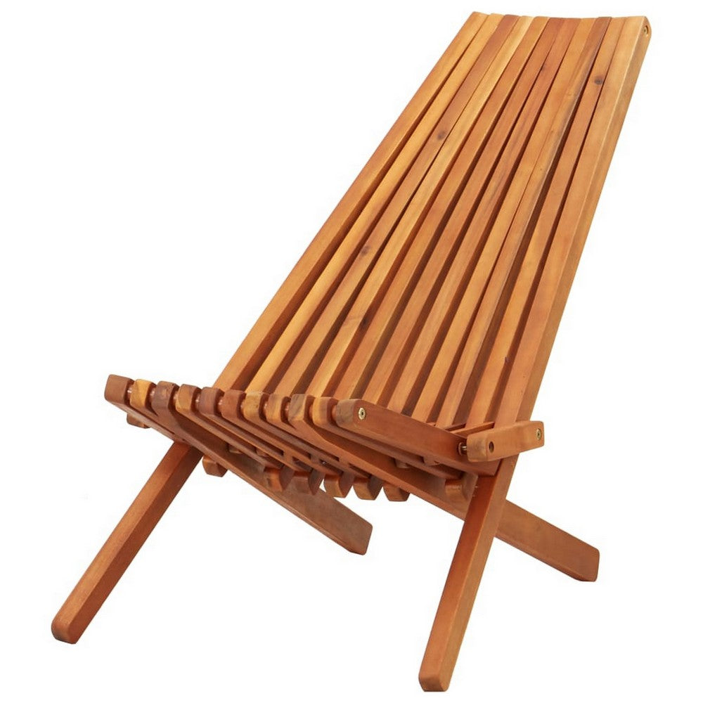 Folding Outdoor Patio Lounge Chair, Solid Acacia Wood, Slatted Design