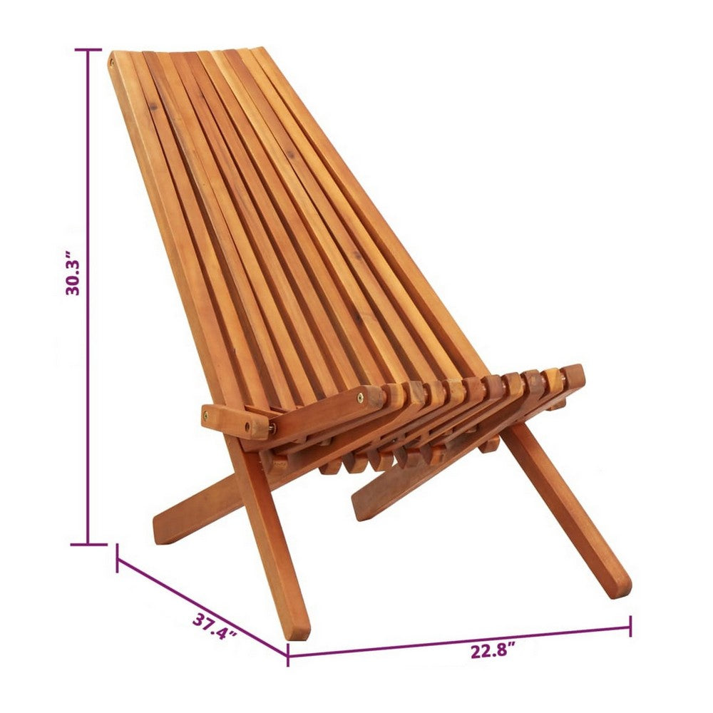 Folding Outdoor Patio Lounge Chair, Solid Acacia Wood, Slatted Design