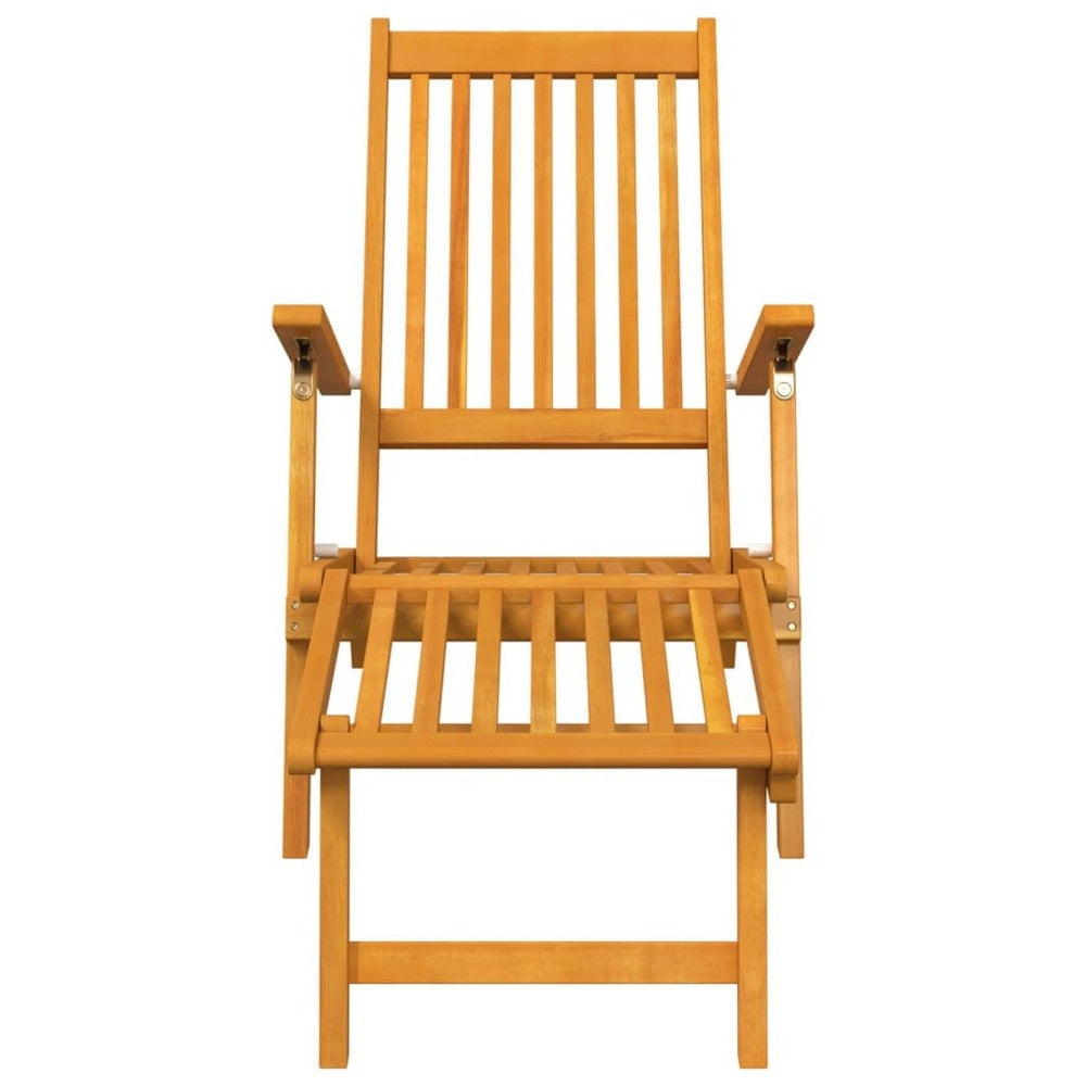 3pc Folding Chaise Deck Chair Footrest Side Table Solid Acacia Wood BM325651