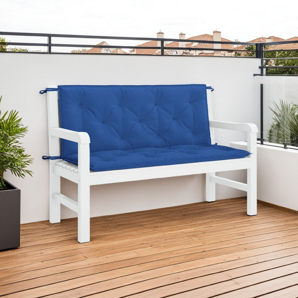 Claire Outdoor Cushion for Bench, Button Tufted Navy Blue Fabric, 47"