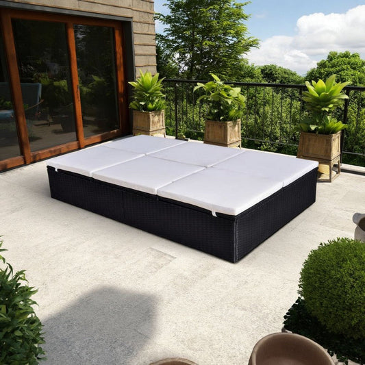 Double Sun Chaise Lounger, White Polyester, Black PE Rattan, 76"