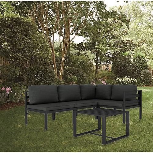 Shina 5pc Outdoor Modular Sofa Set with Table, Gray Metal, Polyester