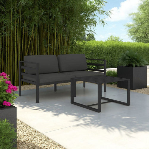 Shina 3pc Outdoor Modular Loveseat Set with Table, Gray Polyester