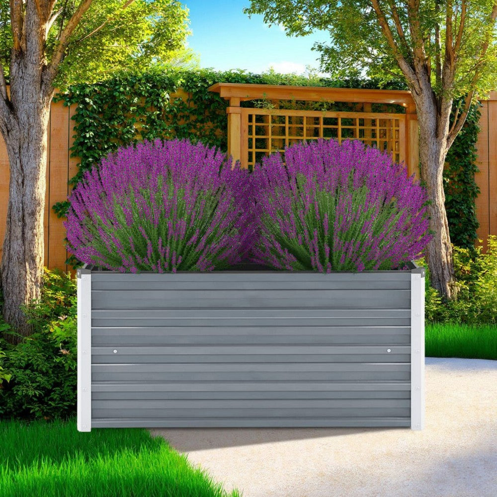 Raised Garden Flower Bed, Open Bottom Design, Grey Steel Frame, 39"