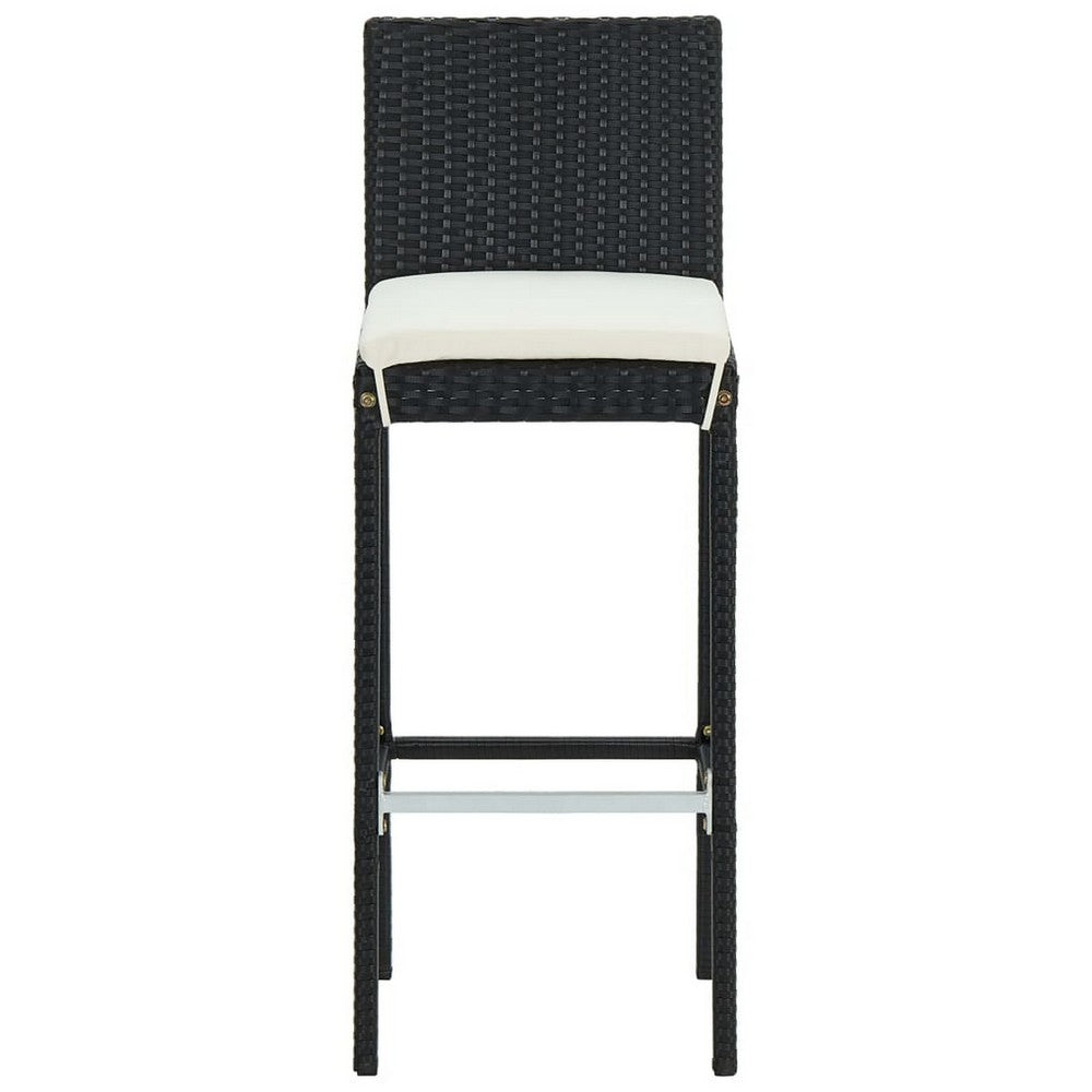 Nyra Outdoor Barstool Chair Set of 2, Cream Cushions Black Poly Rattan