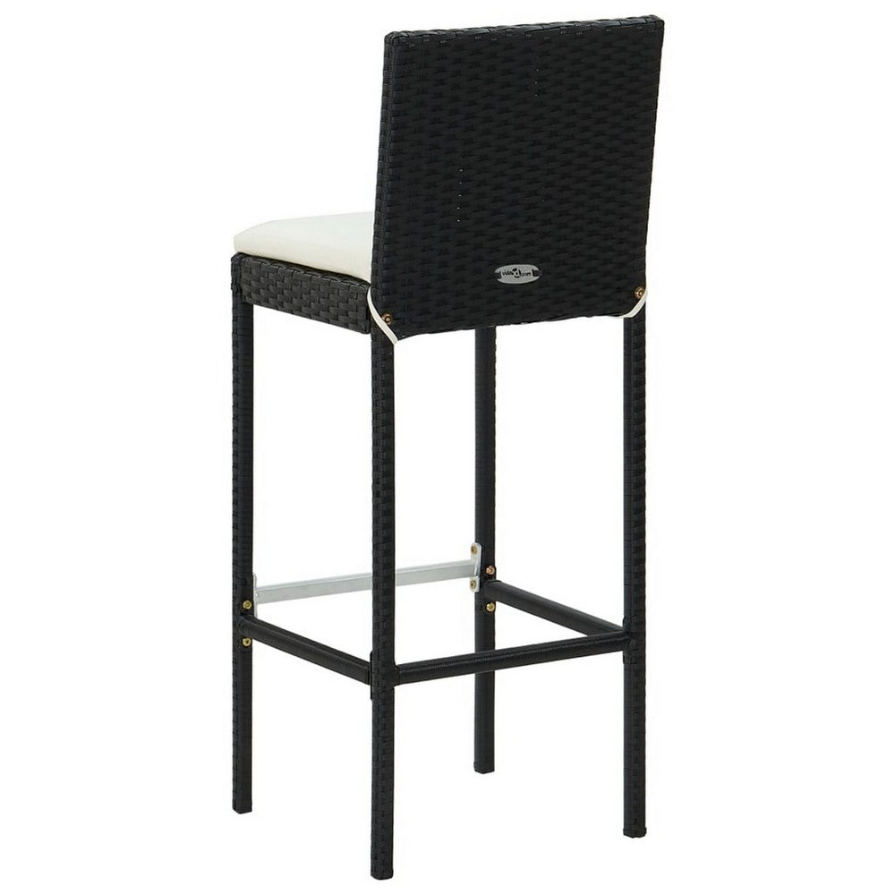 Nyra Outdoor Barstool Chair Set of 2, Cream Cushions Black Poly Rattan