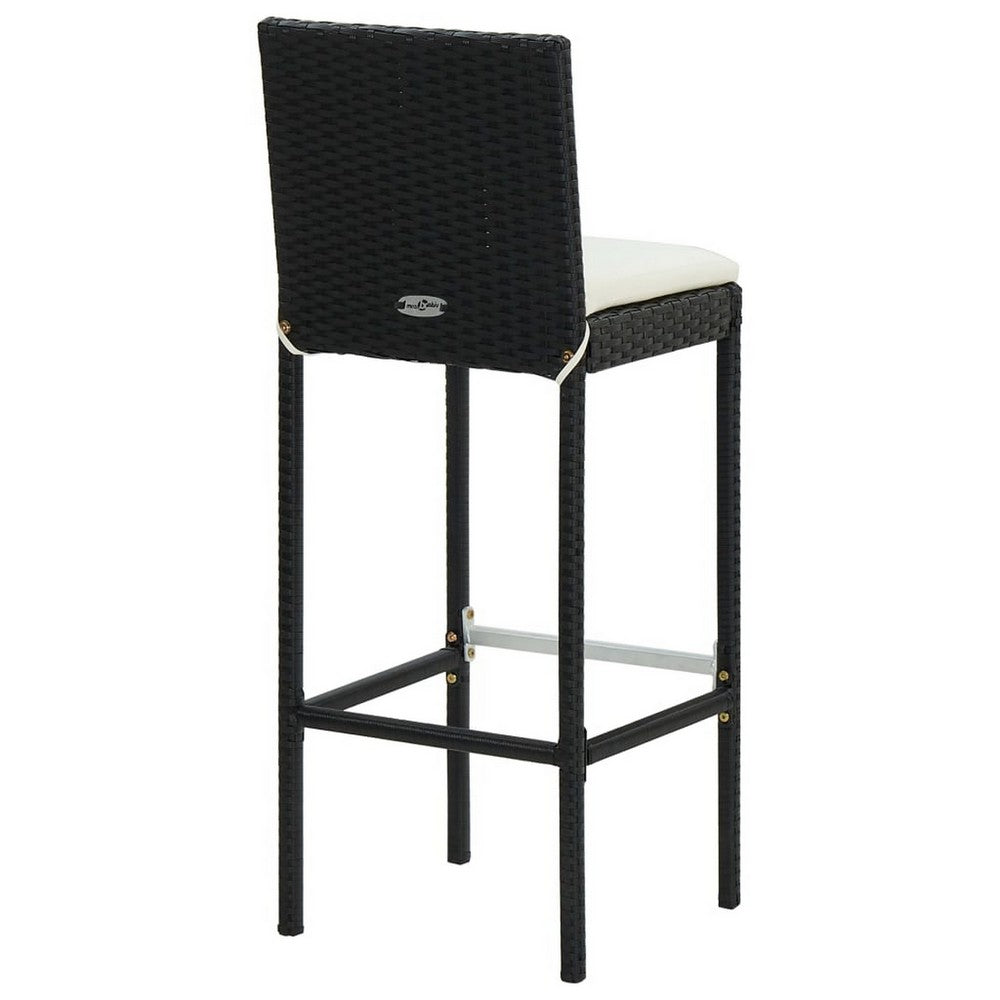 Nyra Outdoor Barstool Chair Set of 2, Cream Cushions Black Poly Rattan