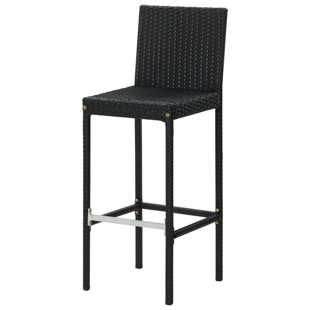 Nyra Outdoor Barstool Chair Set of 2, Cream Cushions Black Poly Rattan
