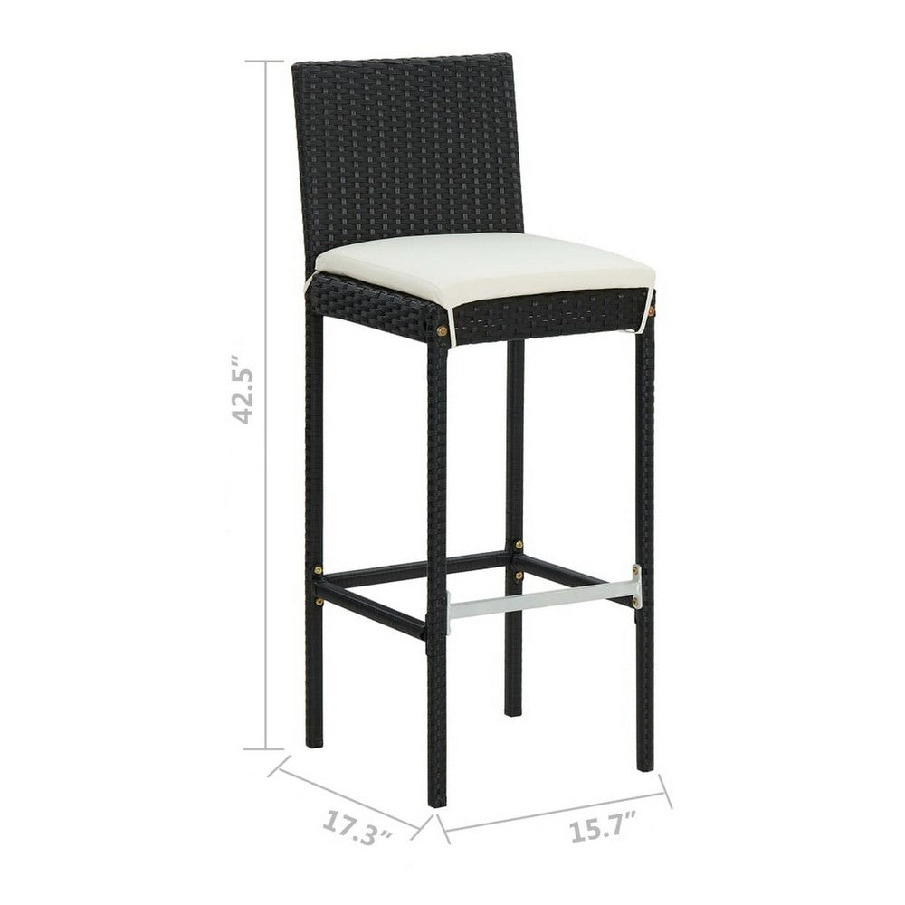 Nyra Outdoor Barstool Chair Set of 2, Cream Cushions Black Poly Rattan
