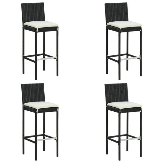 Nyra Garden Barstool Chair Set of 4, White Cushions, Black Rattan