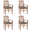 Lima Outdoor Dining Side Chair Set of 4, Brown Teak Wood, Gray Fabric