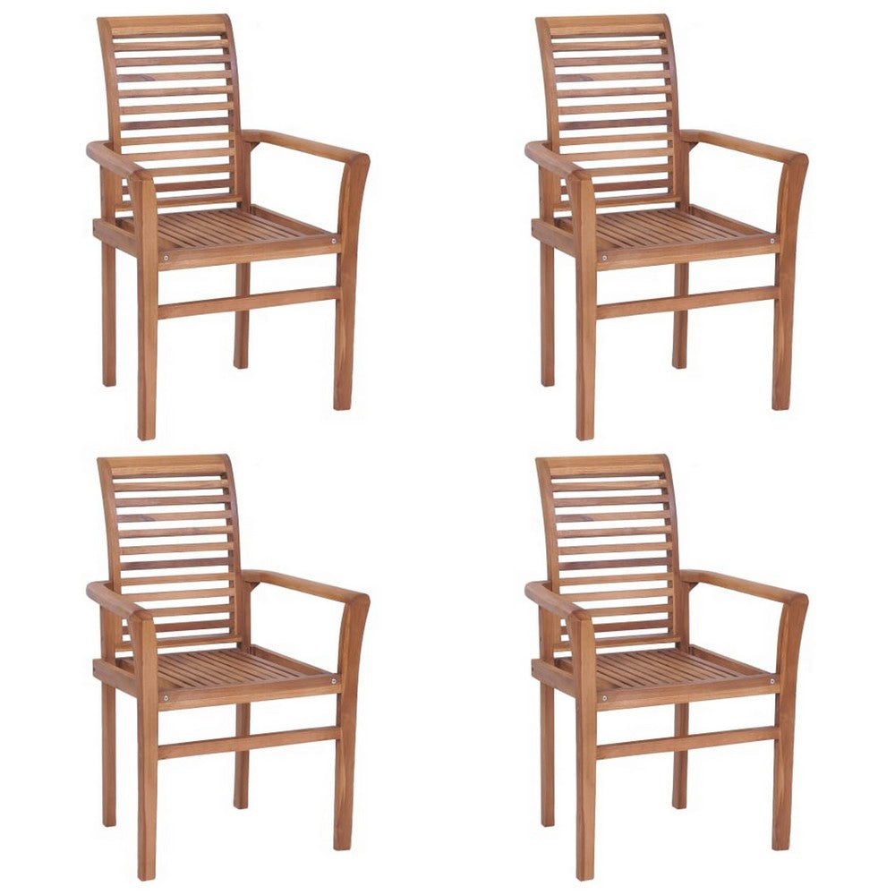 Lima Outdoor Dining Side Chair Set of 4 Brown Teak Wood Gray Fabric BM325668