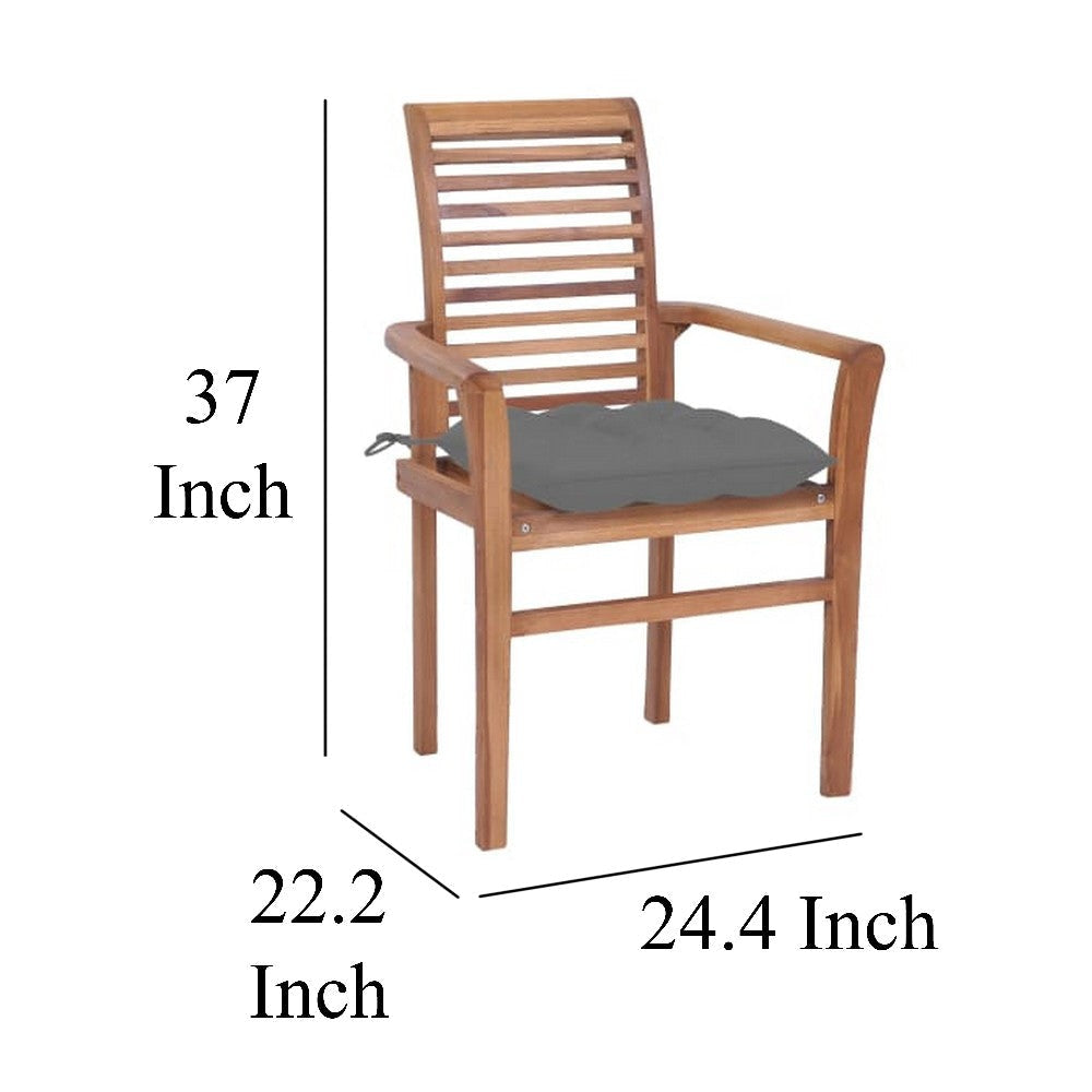 Lima Outdoor Dining Side Chair Set of 4 Brown Teak Wood Gray Fabric