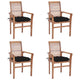 Lima Outdoor Dining Side Chair Set of 4, Brown Teak Wood, Black Fabric