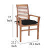 Lima Outdoor Dining Side Chair Set of 4 Brown Teak Wood Black Fabric