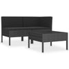 3pc Outdoor Lounge Set, Coffee Table and Loveseat Black Poly Rattan