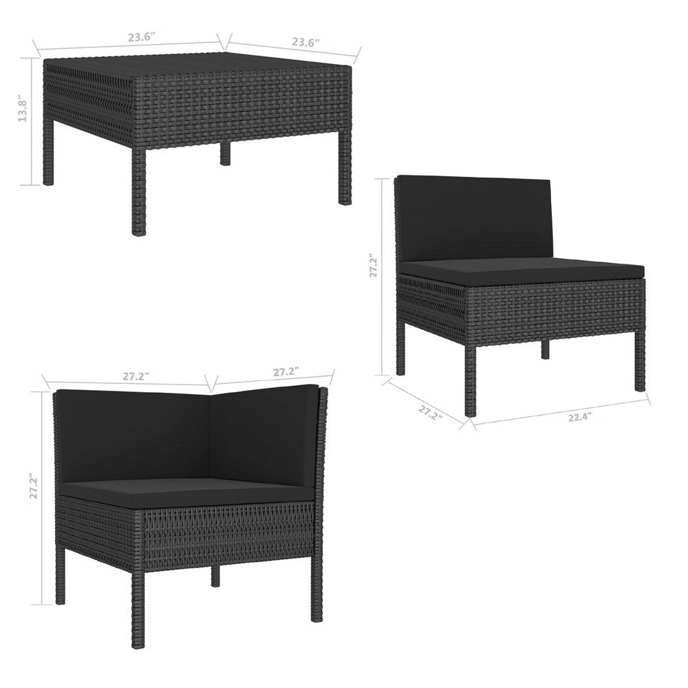 3pc Outdoor Lounge Set Coffee Table and Loveseat Black Poly Rattan BM325673