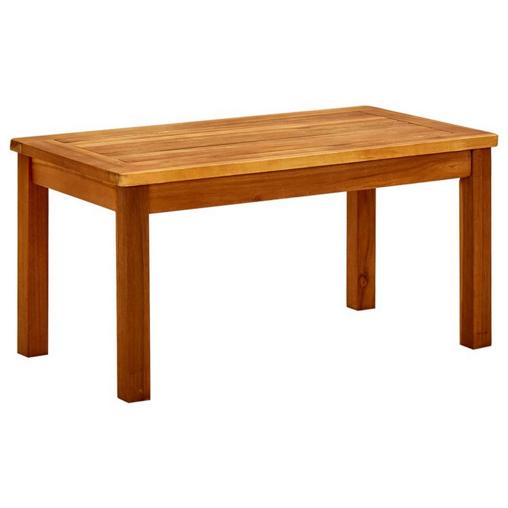 Outdoor Coffee Table, Slatted Brown Wood Top, Rustic Rectangular 28"