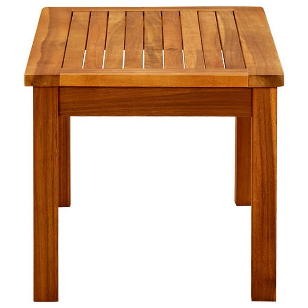 Outdoor Coffee Table, Slatted Brown Wood Top, Rustic Rectangular 28"