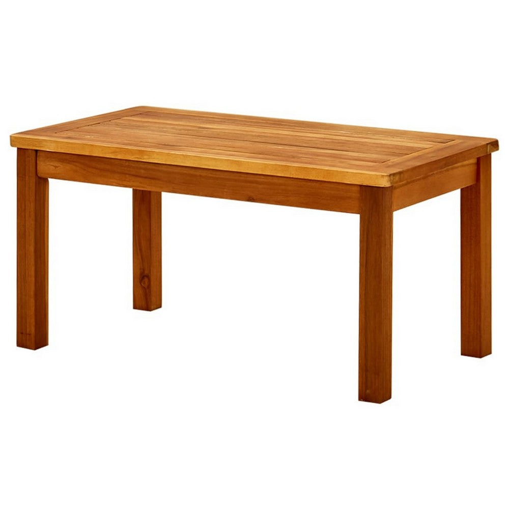 Outdoor Coffee Table, Slatted Brown Wood Top, Rustic Rectangular 28"