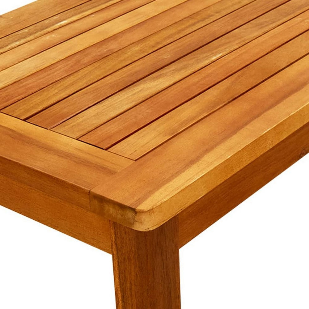 Outdoor Coffee Table, Slatted Brown Wood Top, Rustic Rectangular 28"