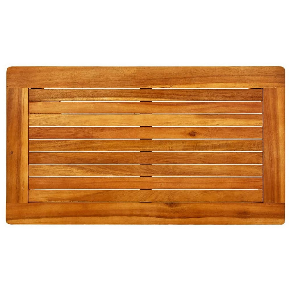 Outdoor Coffee Table, Slatted Brown Wood Top, Rustic Rectangular 28"