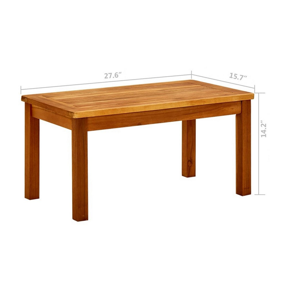 Outdoor Coffee Table, Slatted Brown Wood Top, Rustic Rectangular 28"