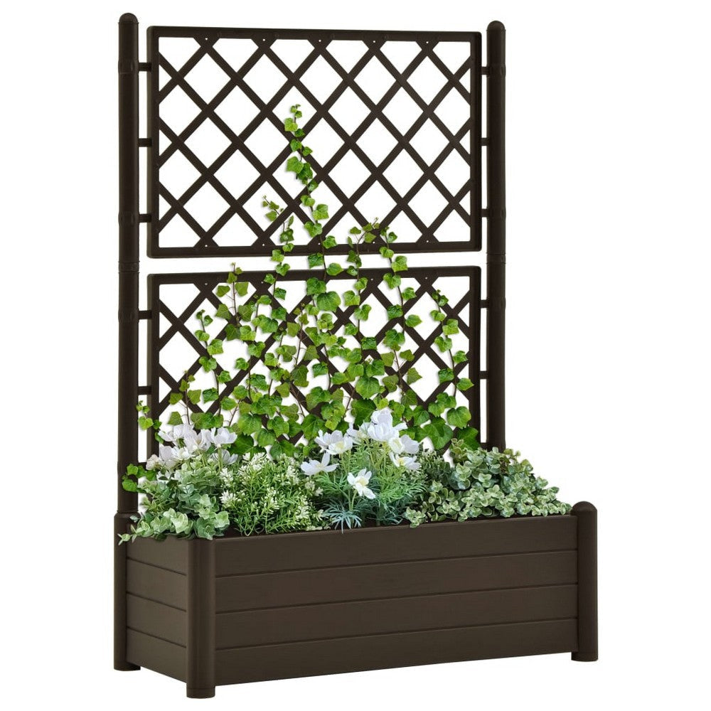 Garden Planter Flower Box with Trellis Mocha Brown Plastic Drainer BM325675