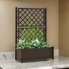 Garden Planter Flower Box with Trellis, Mocha Brown Plastic, Drainer