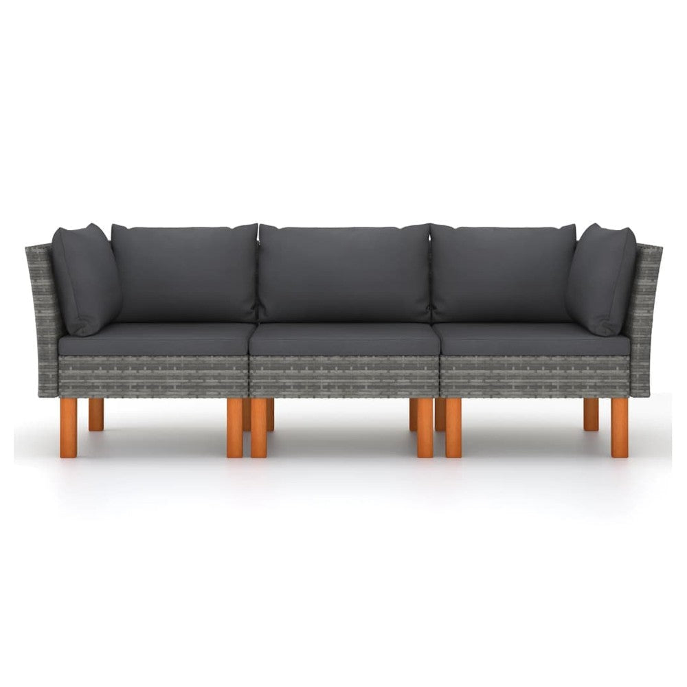 Casey Modular Outdoor Sofa Gray Rattan Fabric Brown Wood Legs 25’’ BM325676