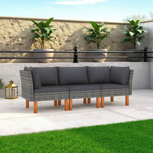 Casey Modular Outdoor Sofa, Gray Rattan, Fabric, Brown Wood Legs, 25"