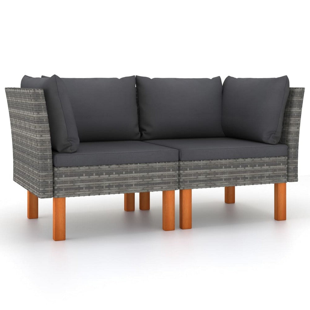 Casey 2pc Modular Outdoor Corner Loveseat Gray Rattan, Fabric Cushions