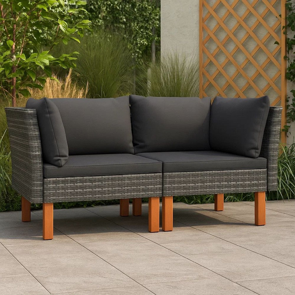 Casey 2pc Modular Outdoor Corner Loveseat Gray Rattan, Fabric Cushions