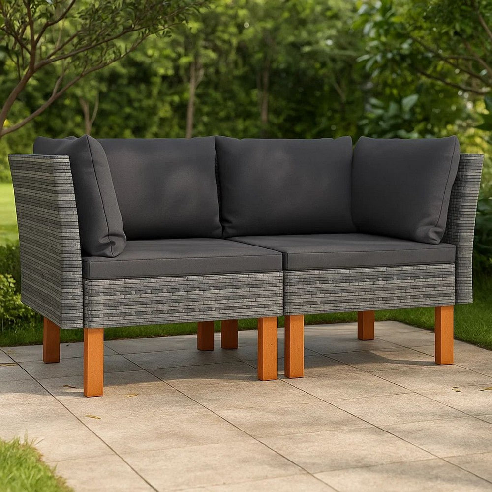 Casey 2pc Modular Outdoor Corner Loveseat Gray Rattan, Fabric Cushions