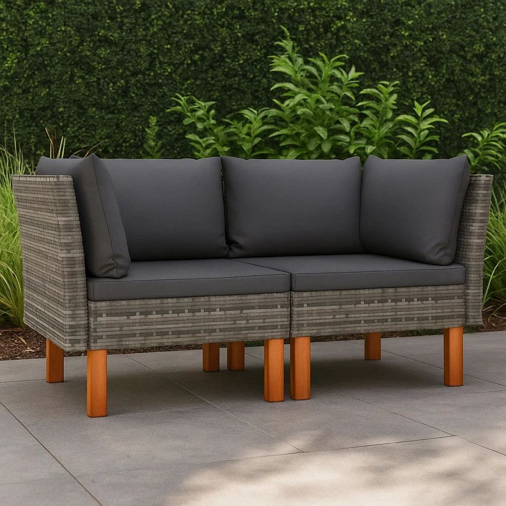 Casey 2pc Modular Outdoor Corner Loveseat Gray Rattan, Fabric Cushions