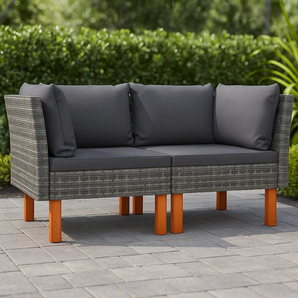 Casey 2pc Modular Outdoor Corner Loveseat Gray Rattan, Fabric Cushions