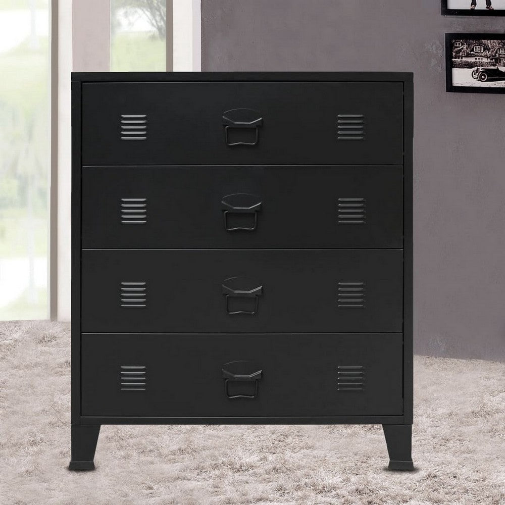 Storage Tall Dresser Chest 4 Spacious Drawers Black Metal Frame BM325678