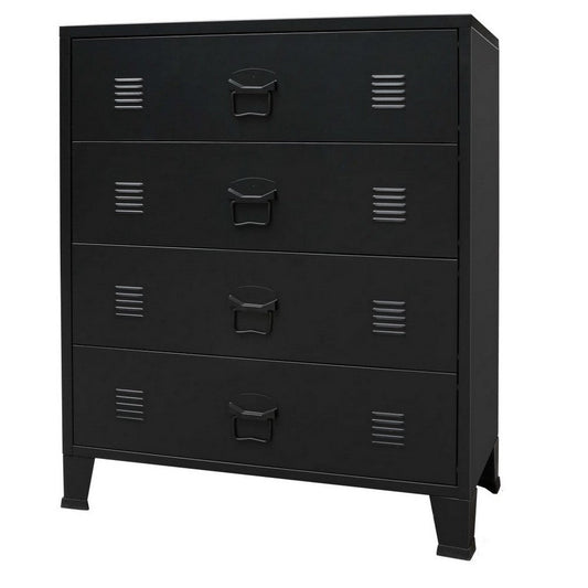 Storage Tall Dresser Chest, 4 Spacious Drawers, Black Metal Frame