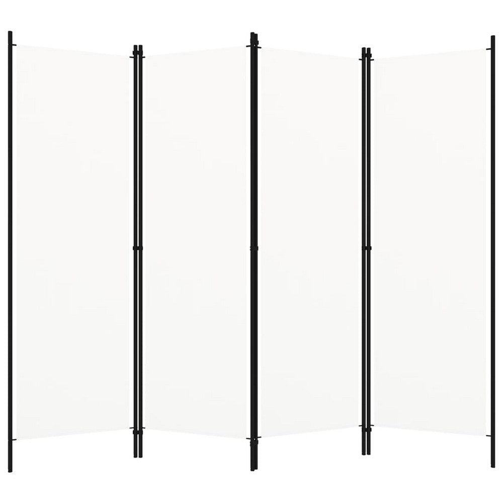 Folding Room Divider, 79x71" White Fabric, Black Iron Frame, 4 Panel
