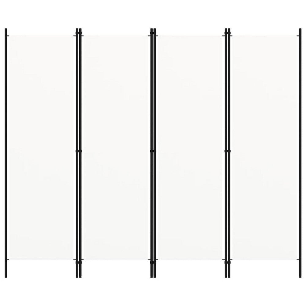 Folding Room Divider 79x71’’ White Fabric Black Iron Frame 4 Panel BM325679
