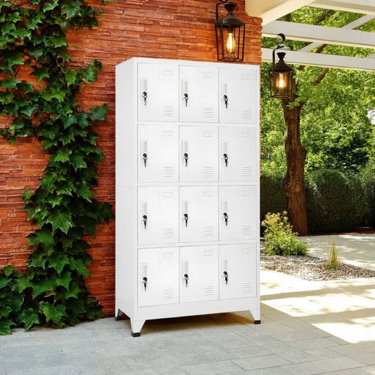 Rim Locker Cabinet with 12 Storage Compartments, Slate Gray Steel