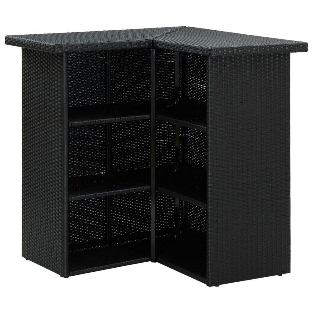 Outdoor Corner Bar Table 3 Shelves Black Rattan and Steel 41’’ BM325681