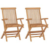 Folding Outdoor Chair Set of 2, Brown Solid Teak Wood, Slatted Back
