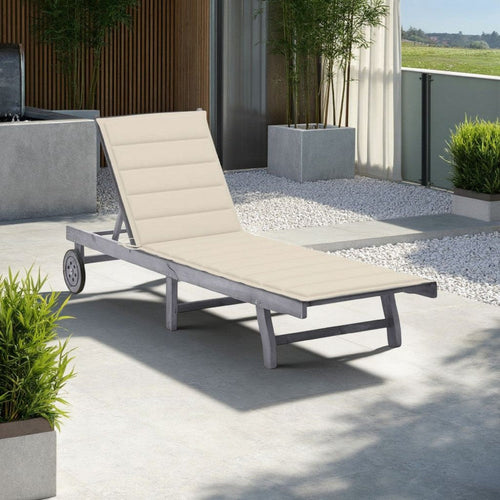Outdoor Sun Lounger, Gray Acacia Wood, Ivory Fabric Cushion, 78"