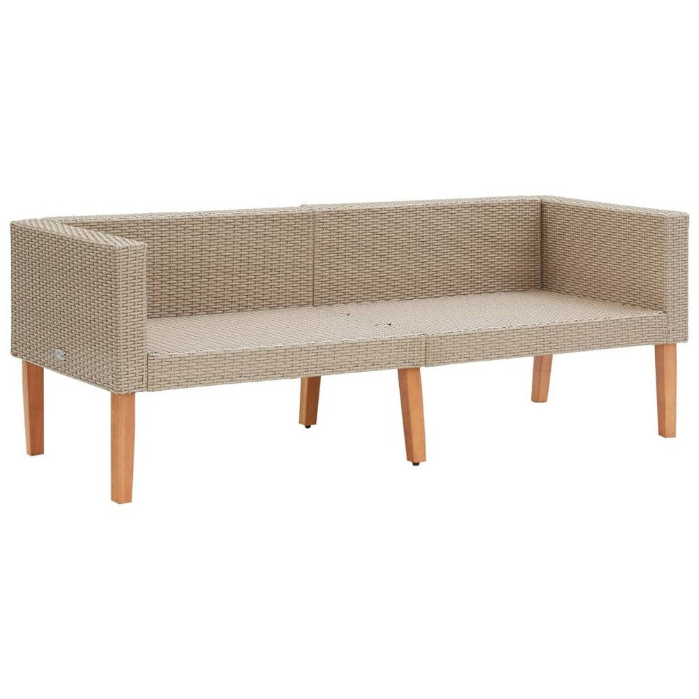 Outdoor Sofa Beige Rattan Gray Fabric Cushions Brown Wood 65’’ BM325691