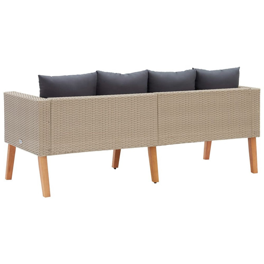 Outdoor Sofa Beige Rattan Gray Fabric Cushions Brown Wood 65’’ BM325691