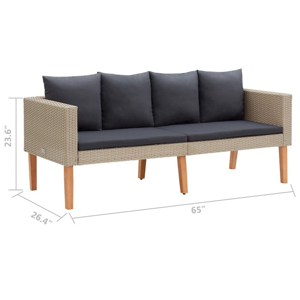 Outdoor Sofa Beige Rattan Gray Fabric Cushions Brown Wood 65’’ BM325691
