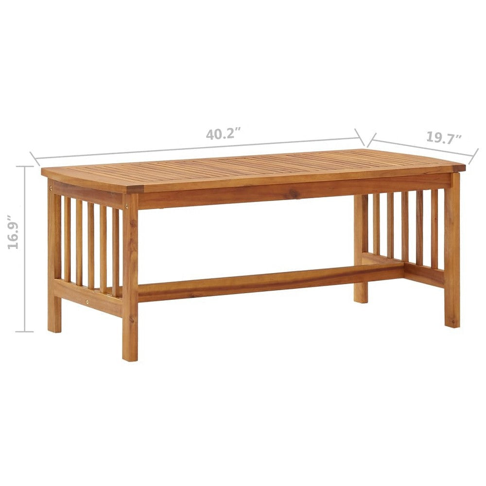 Mia Coffee Table Brown Acacia Wood Slatted Legs Rectangular 40’’ BM325692